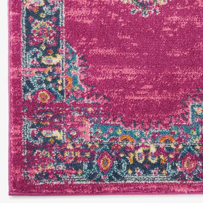 2' X 3' Fuchsia And Blue Oriental Distressed Area Rug