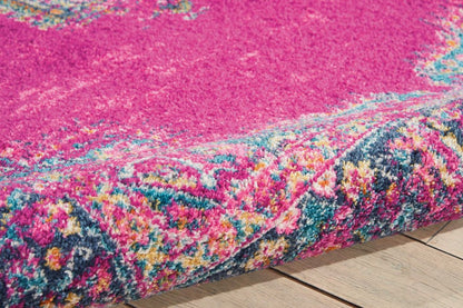10' Fuchsia And Blue Oriental Distressed Runner Rug