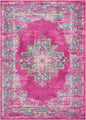 10' Fuchsia And Blue Oriental Distressed Runner Rug