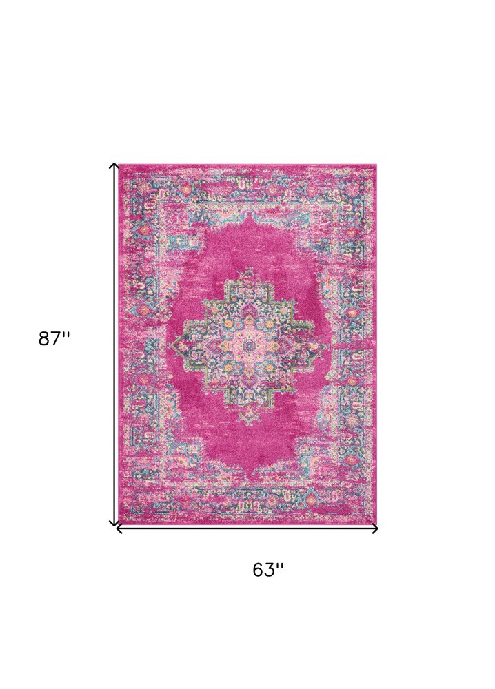 10' Fuchsia And Blue Oriental Distressed Runner Rug