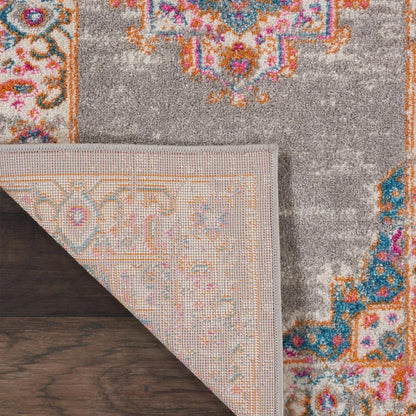 6' Gray And Gold Medallion Distressed Runner Rug