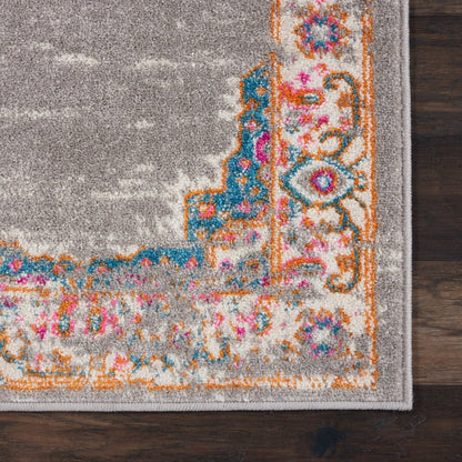 8' Gray And Gold Medallion Distressed Runner Rug