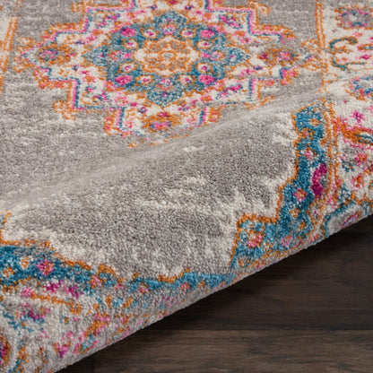 10' Gray And Gold Medallion Distressed Runner Rug