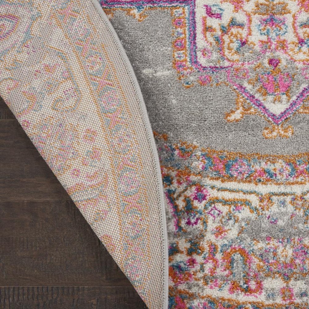 4' Gray And Gold Medallion Distressed Round Rug