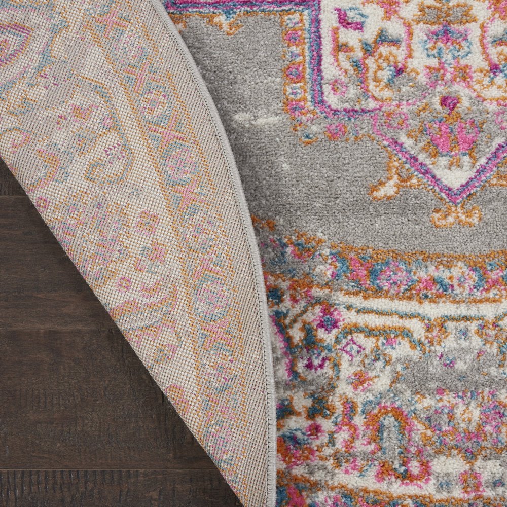 4' Gray And Gold Medallion Distressed Round Rug