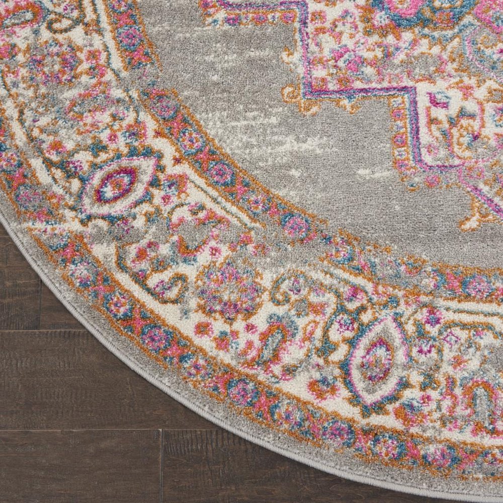 7' X 10' Gray And Gold Medallion Distressed Area Rug