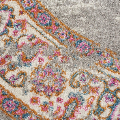 4' Gray And Gold Medallion Distressed Round Rug
