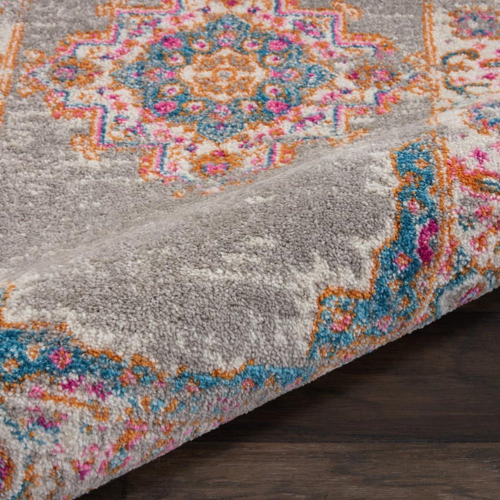 4' Gray And Gold Medallion Distressed Round Rug