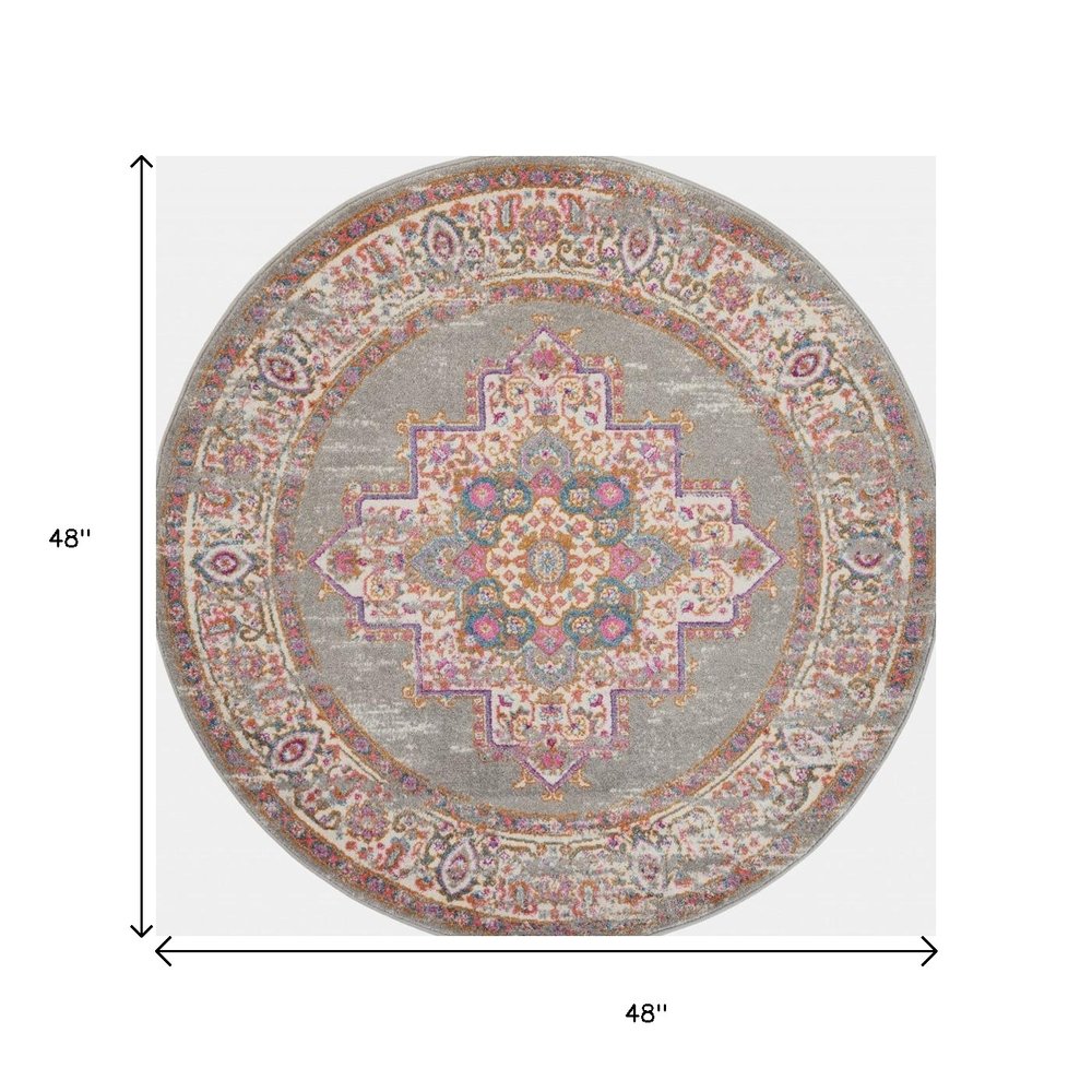 5' X 7' Gray And Gold Medallion Distressed Area Rug