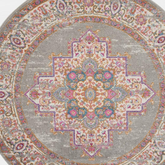 7' X 10' Gray And Gold Medallion Distressed Area Rug