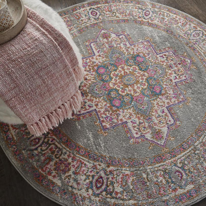 7' X 10' Gray And Gold Medallion Distressed Area Rug