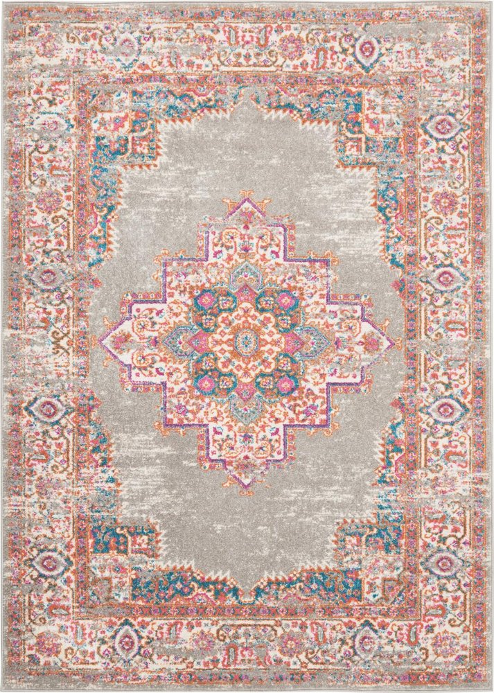 4' Gray And Gold Medallion Distressed Round Rug