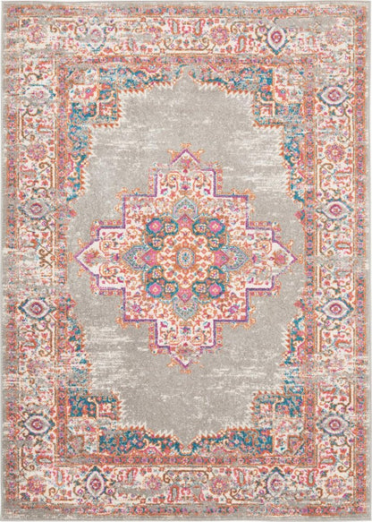 4' Gray And Gold Medallion Distressed Round Rug