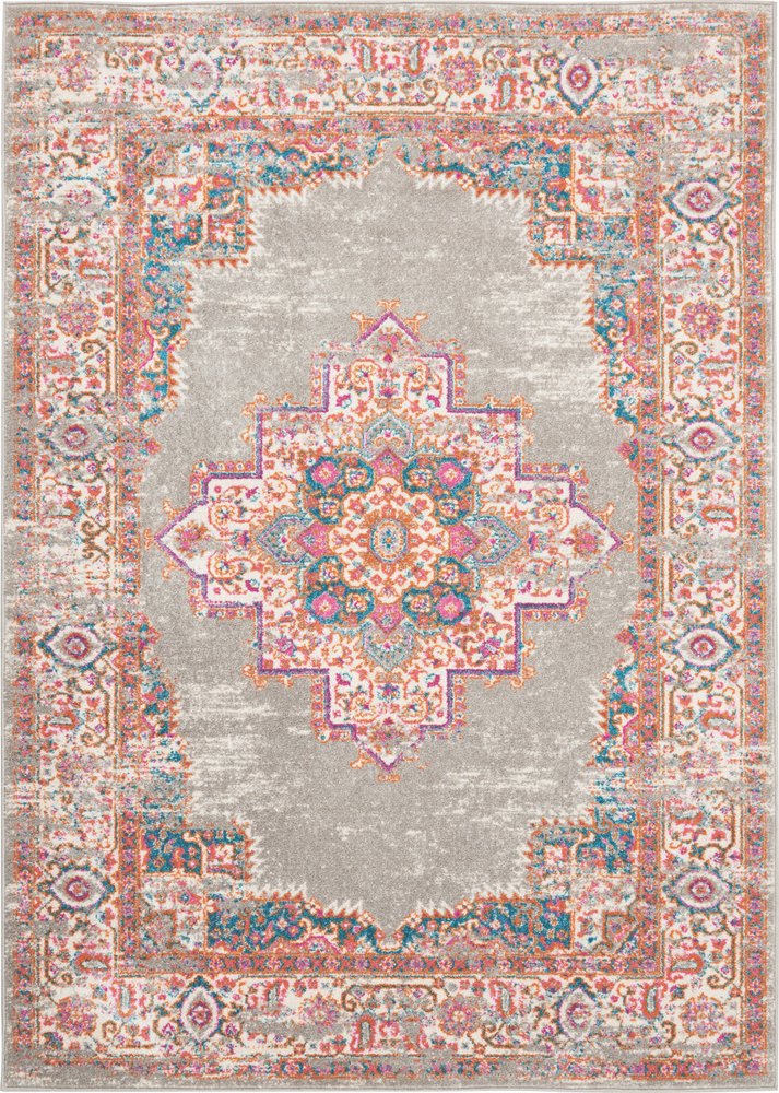 4' Gray And Gold Medallion Distressed Round Rug