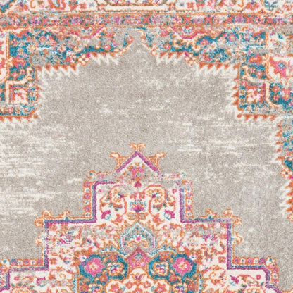 4' Gray And Gold Medallion Distressed Round Rug