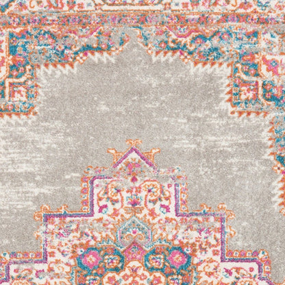 4' Gray And Gold Medallion Distressed Round Rug