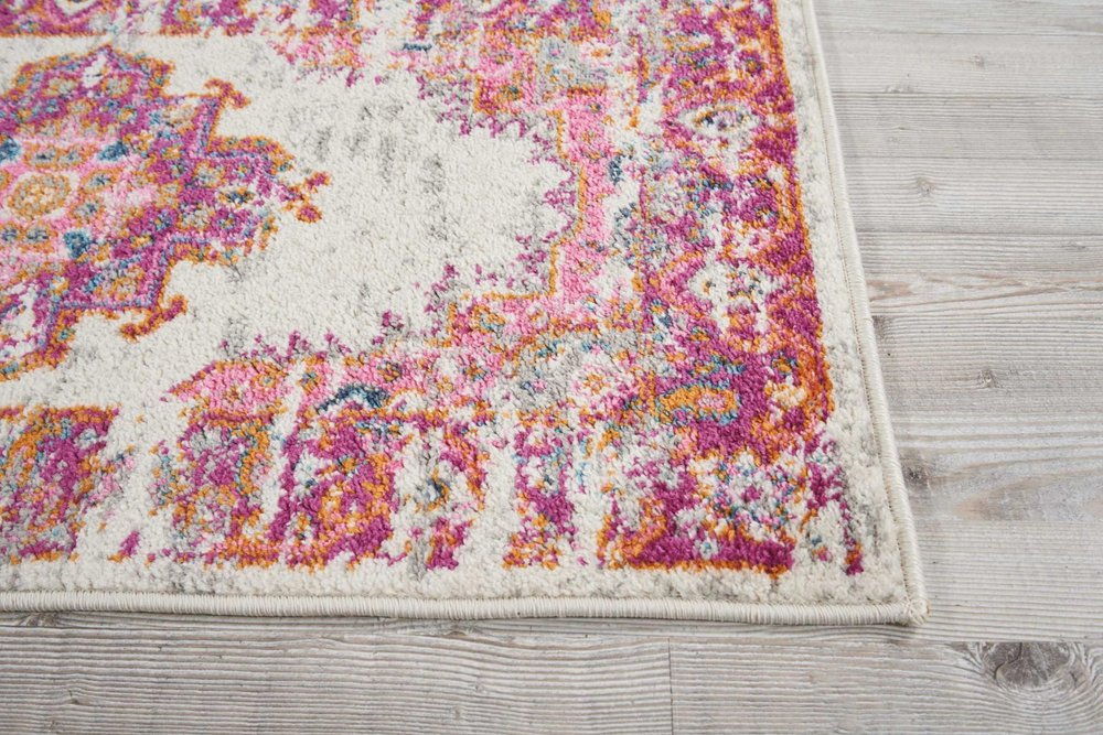 5' X 7' Ivory And Fuchsia Oriental Distressed Area Rug