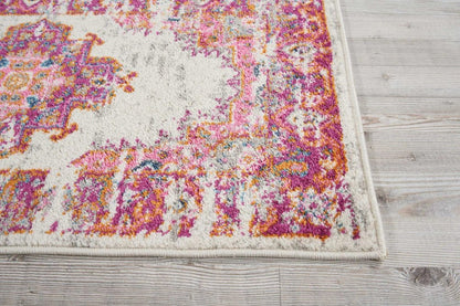 5' X 7' Ivory And Fuchsia Oriental Distressed Area Rug