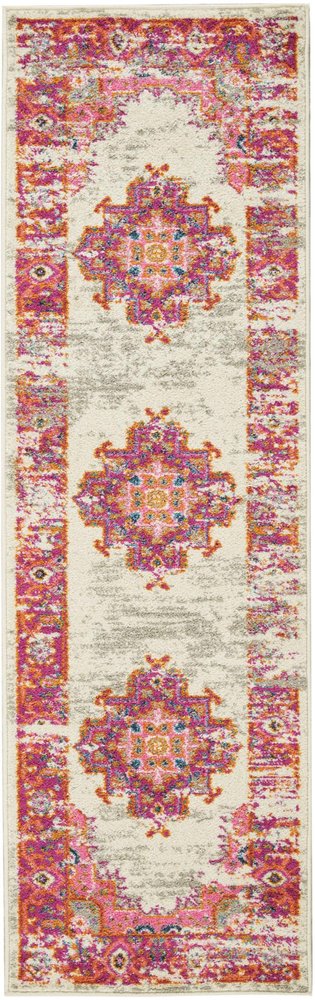 5' X 7' Ivory And Fuchsia Oriental Distressed Area Rug