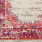 6' Ivory And Fuchsia Oriental Distressed Runner Rug
