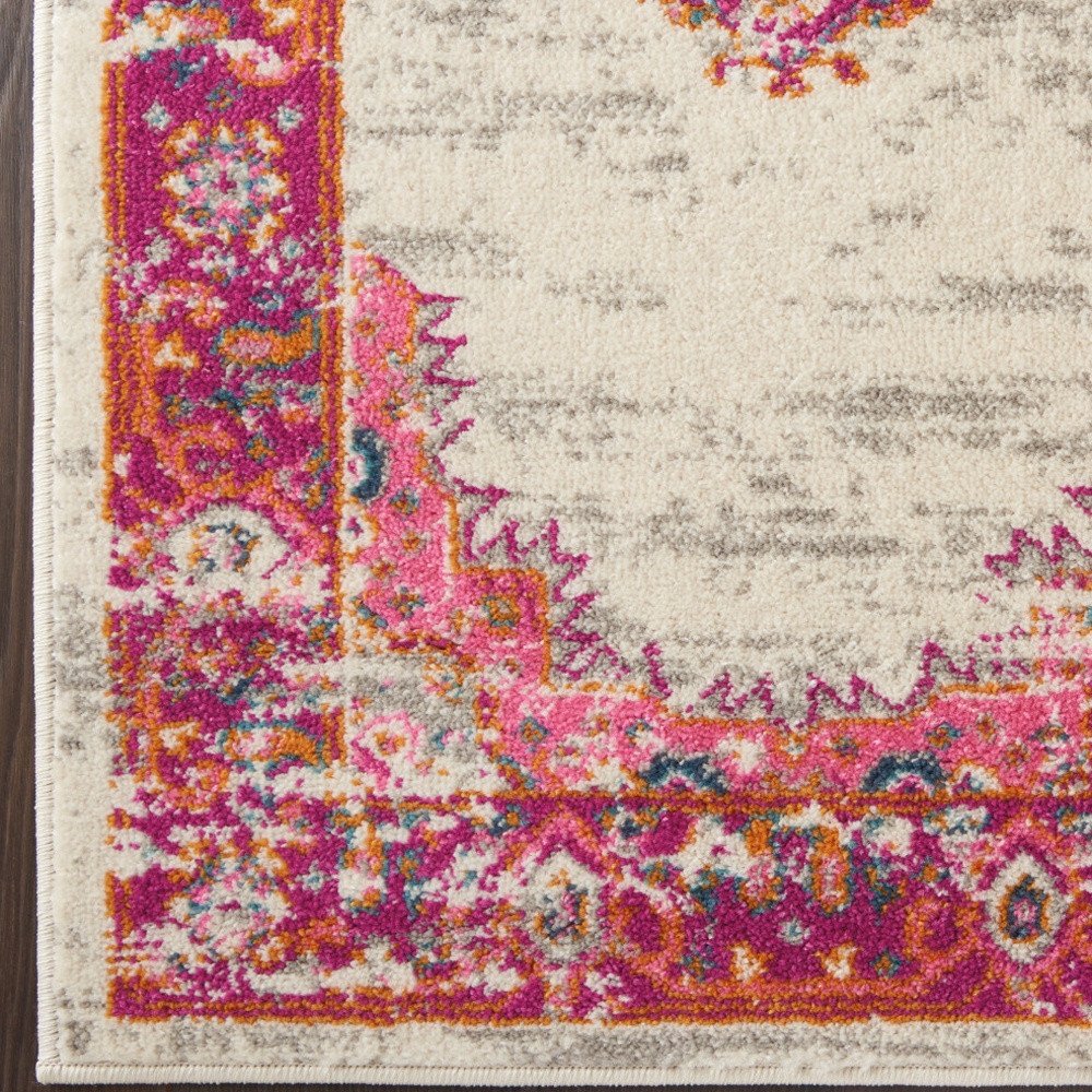 8' X 10' Ivory And Fuchsia Oriental Distressed Area Rug
