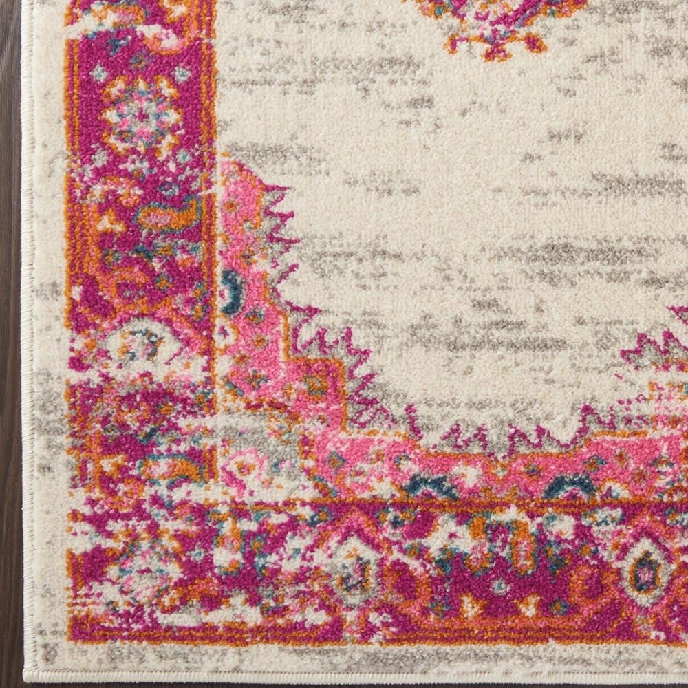 5' X 7' Ivory And Fuchsia Oriental Distressed Area Rug