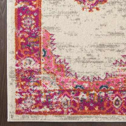 5' X 7' Ivory And Fuchsia Oriental Distressed Area Rug