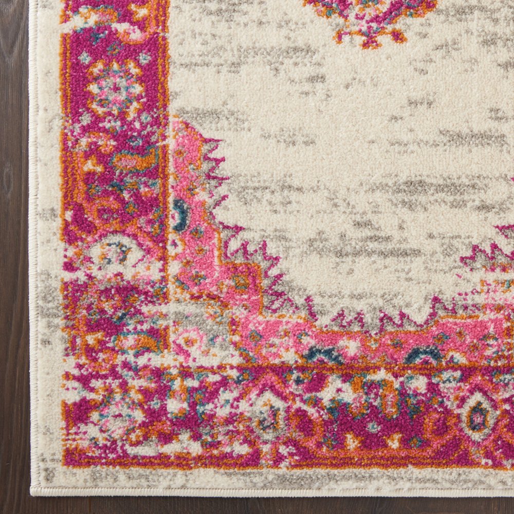 8' X 10' Ivory And Fuchsia Oriental Distressed Area Rug