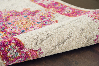 5' X 7' Ivory And Fuchsia Oriental Distressed Area Rug