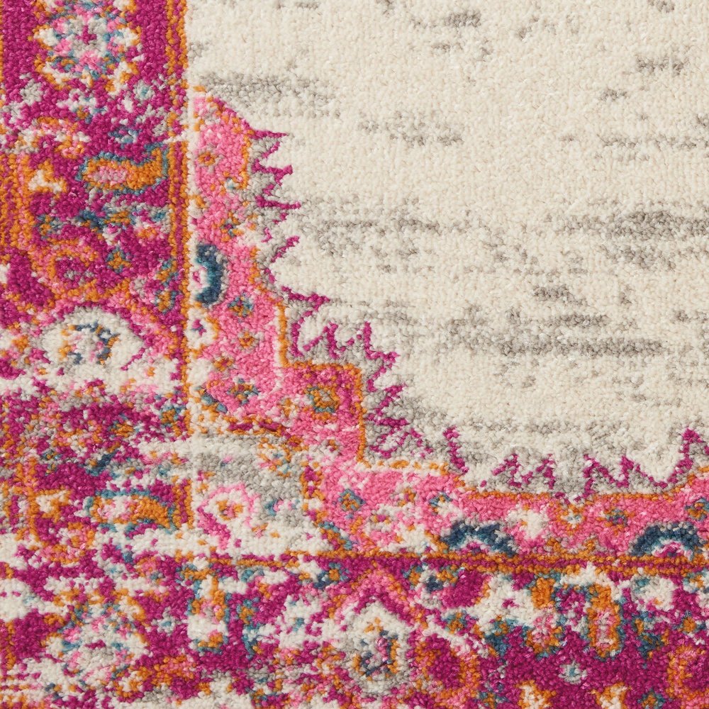 5' X 7' Ivory And Fuchsia Oriental Distressed Area Rug