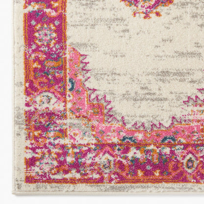 8' X 10' Ivory And Fuchsia Oriental Distressed Area Rug