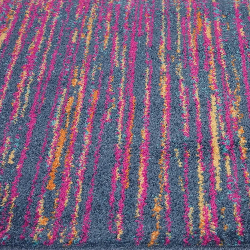 5' X 7' Blue And Pink Abstract Power Loom Area Rug