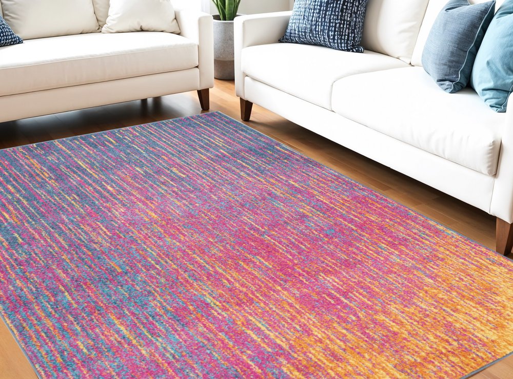 8' X 10' Blue And Orange Abstract Area Rug