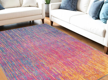 8' X 10' Blue And Orange Abstract Area Rug