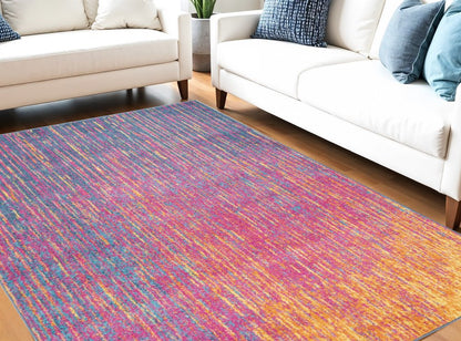 5' X 7' Blue And Orange Abstract Area Rug