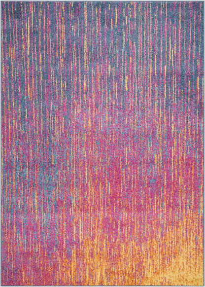 5' X 7' Blue And Pink Abstract Power Loom Area Rug