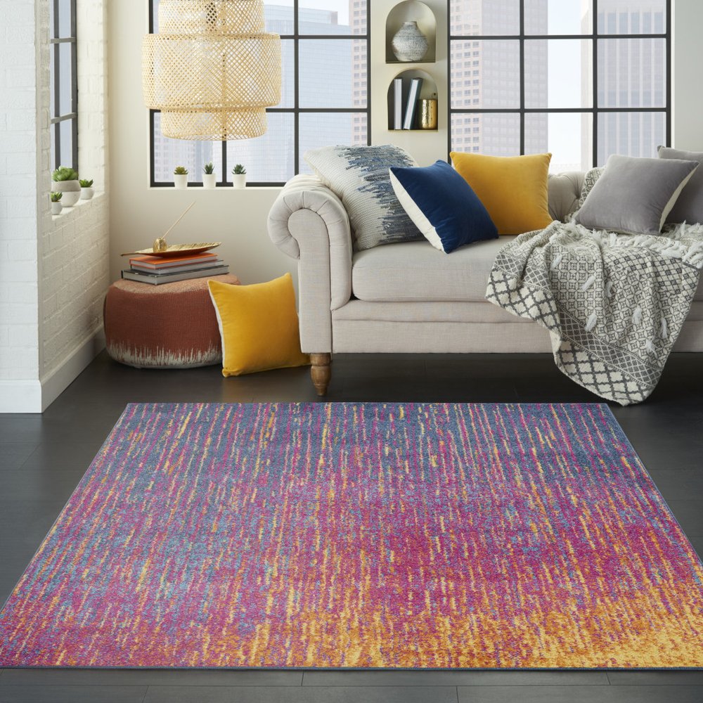 8' X 10' Blue And Orange Abstract Area Rug