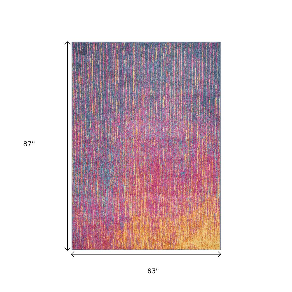 5' X 7' Blue And Orange Abstract Area Rug