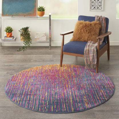 5' X 7' Blue And Pink Abstract Power Loom Area Rug