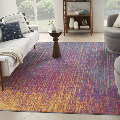 5' X 7' Blue And Pink Abstract Power Loom Area Rug