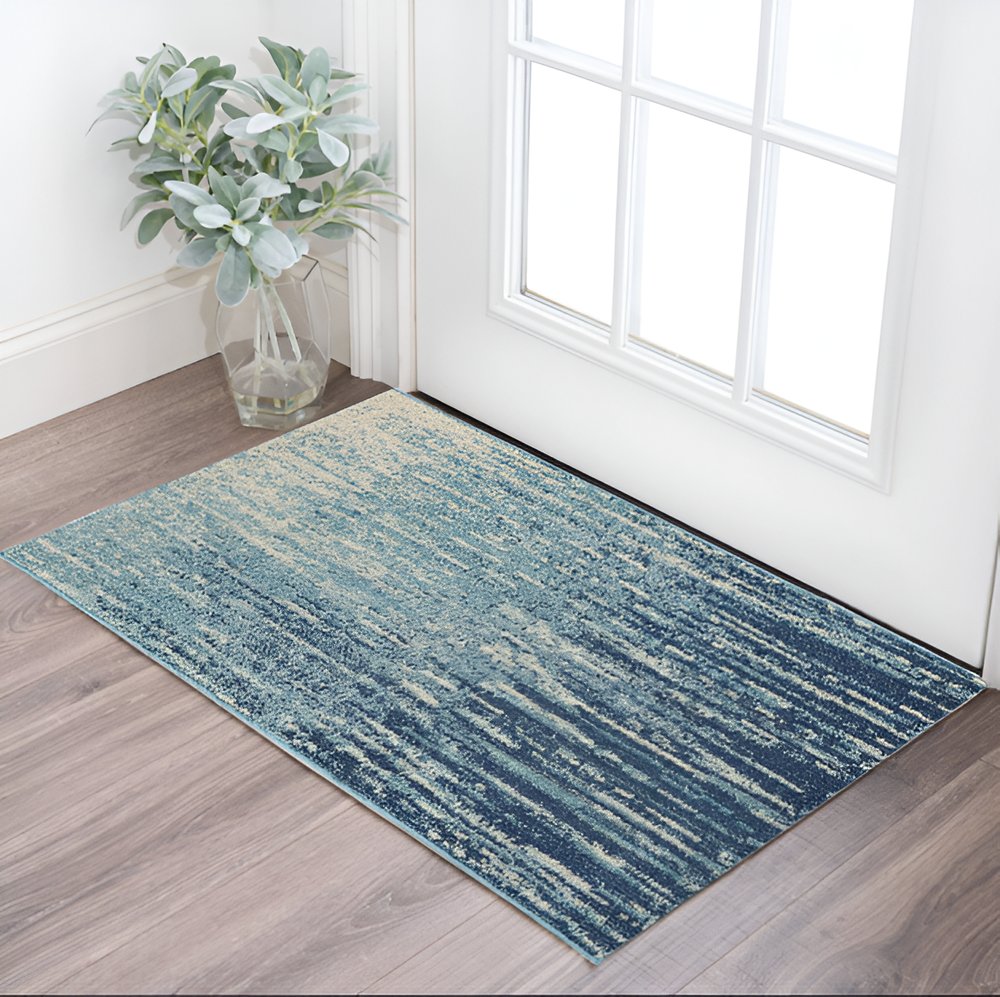 10' Blue And Ivory Abstract Runner Rug