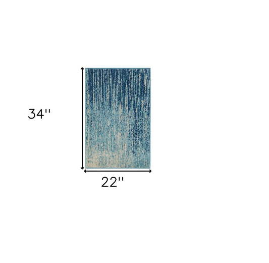 10' Blue And Ivory Abstract Runner Rug