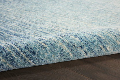 8' Blue And Ivory Abstract Runner Rug