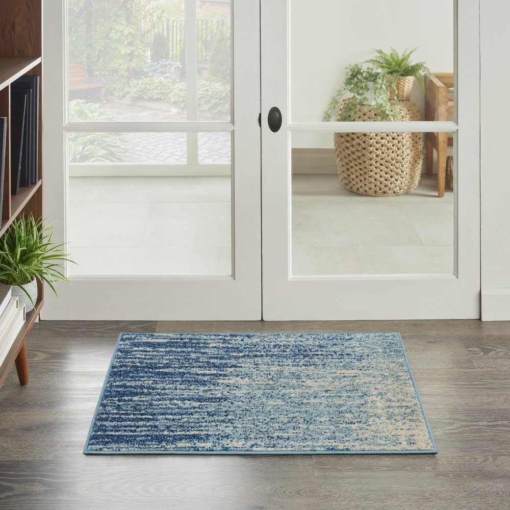 8' Blue And Ivory Abstract Runner Rug