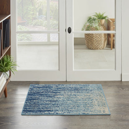 8' Blue And Ivory Abstract Runner Rug