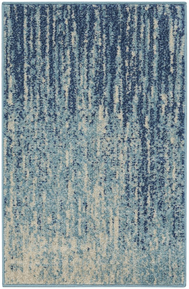 8' Blue And Ivory Abstract Runner Rug
