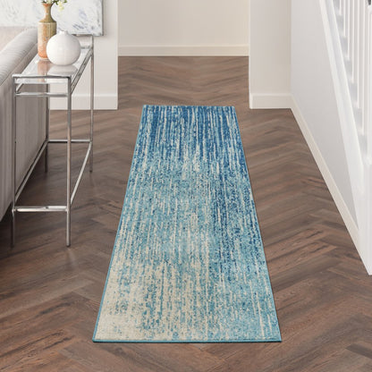 10' Blue And Ivory Abstract Runner Rug