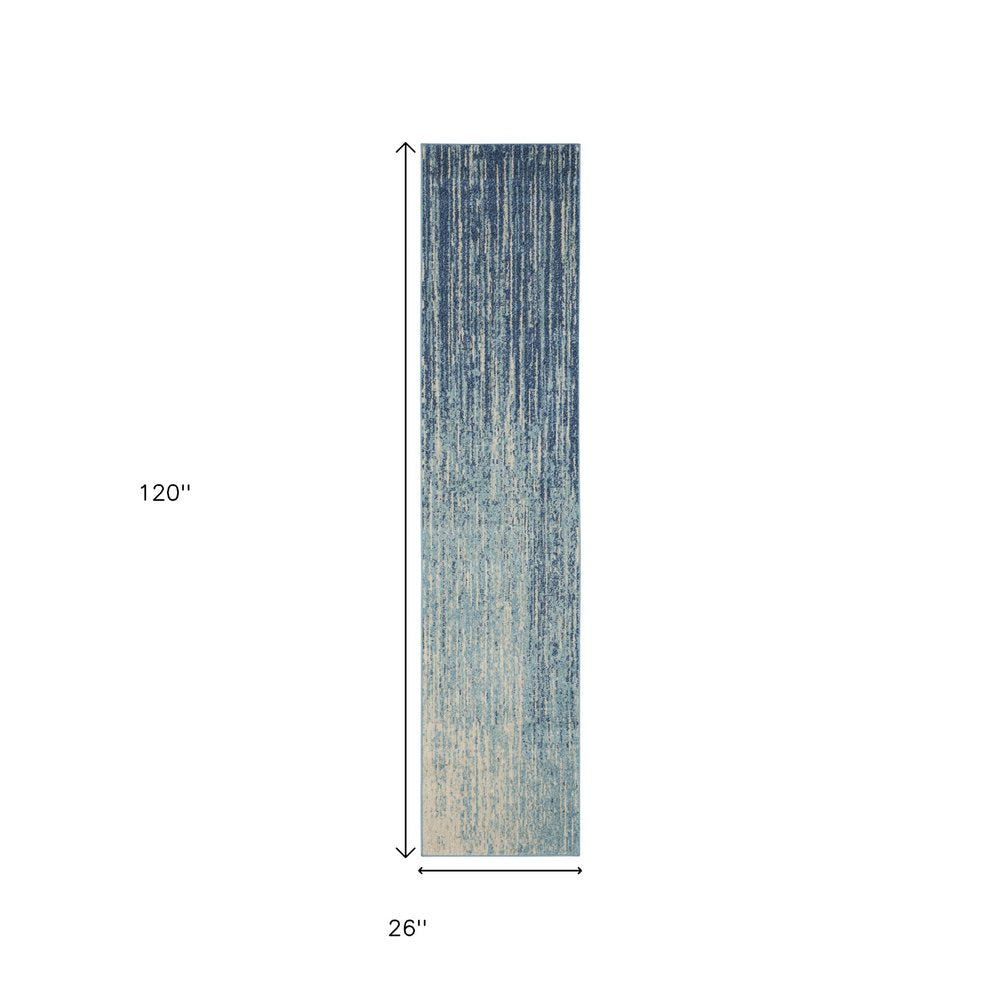10' Blue And Ivory Abstract Runner Rug