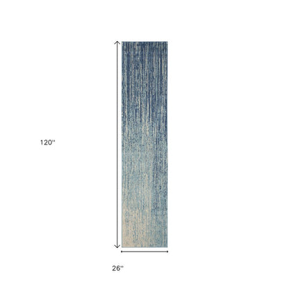 10' Blue And Ivory Abstract Runner Rug