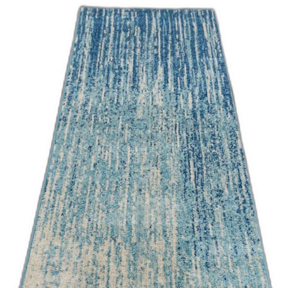 10' Blue And Ivory Abstract Runner Rug